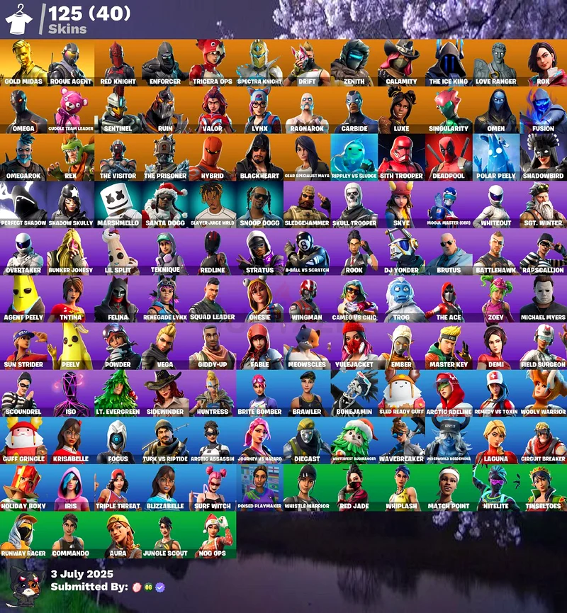 حساب فورتنايت منتي + 125 سكن632283114225931128