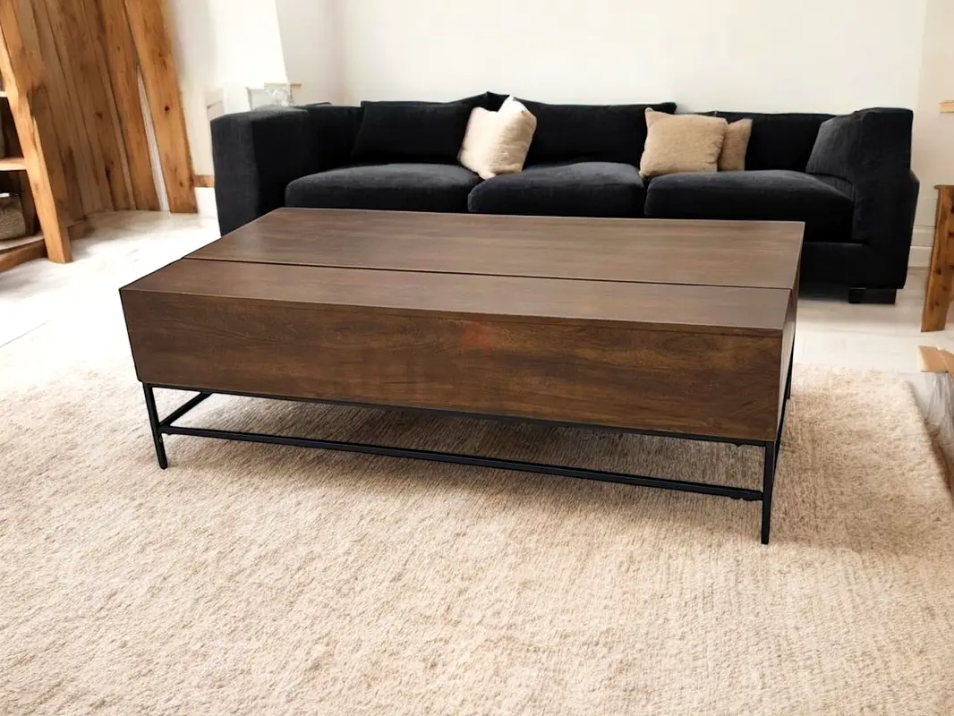 Mesa de centro de madera maciza con almacenamiento de 127x66 cm