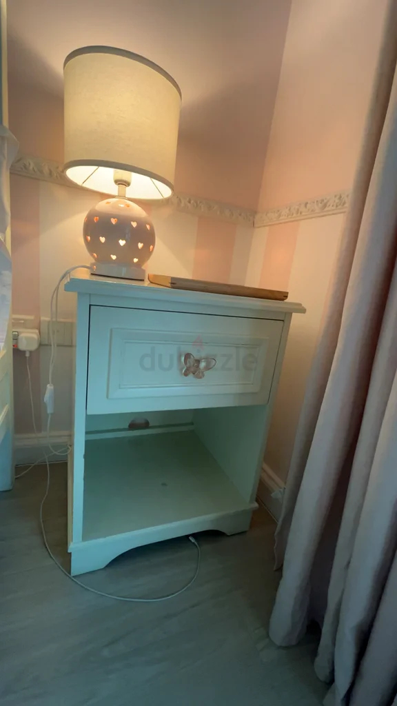 Charming White Nightstand with Butterfly Handle63186756365953111