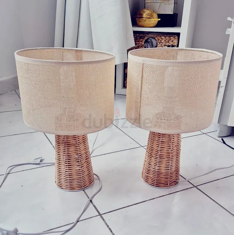 Chic Pair of Woven Rattan Table Lamps - Illuminate Your Space!