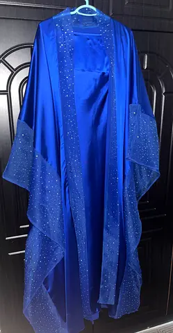 Elegant Royal Blue Evening Dress and Abaya set for Sale!
