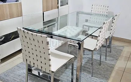 Modern Glass Dining Table with Stylish Chairs