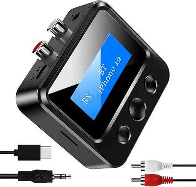 Exrp Bluetooth Transmitter Receiver - Bluetooth 5.0 Audio Receiver with Display, Wireless Audio Adap