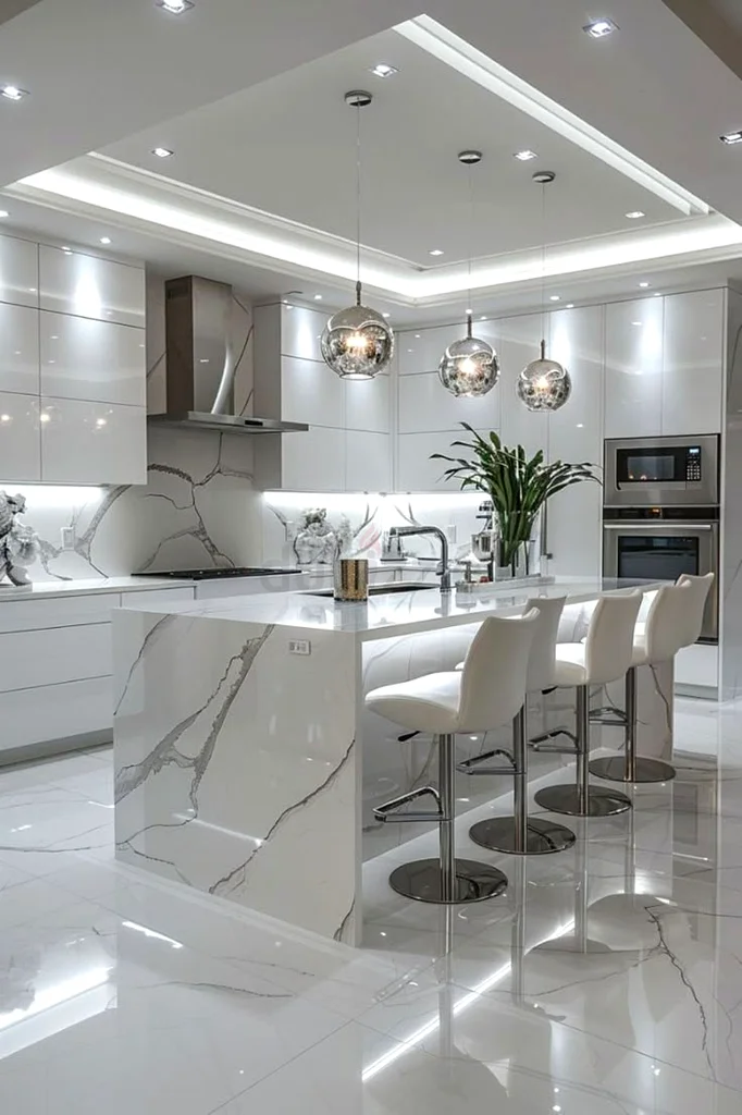 مطبخ عصري أنيق باللون الأبيض مع غلاف الفينيل الممتاز من شركتنا63219342149761111