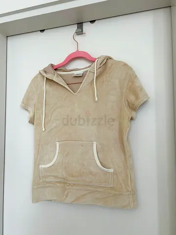 NEXT beige velvet top with hood size UK 12 or M / L