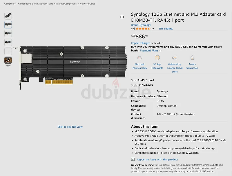 Synology 10Gb Ethernet and M.2 Adapter card E10M20-T1, RJ-4563257116064129111