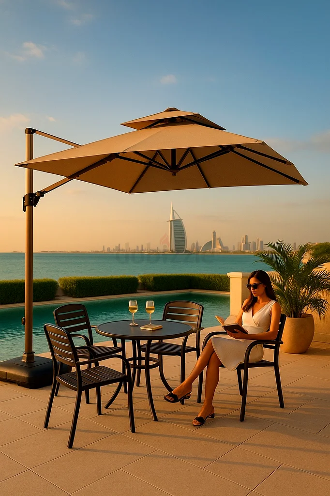Outdoor Umbrella with Heavy Base - Brand New 2.5x2.5m63191112739971110