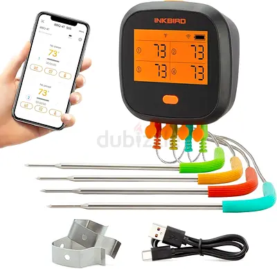 Inkbird Wireless WiFi BBQ Thermometer, 4 Colorful Probes, Rechargeable, Mobile Notification