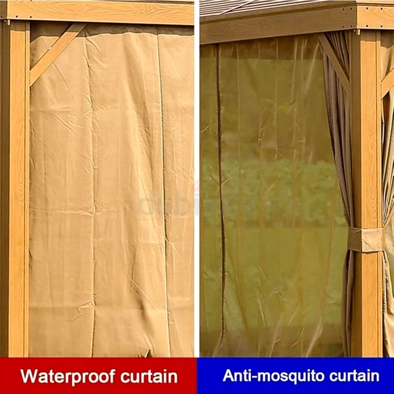 ooden Color Double Roof Gazebo – Premium Aluminum Frame with Mosquito Net  Curtains63220321954817112