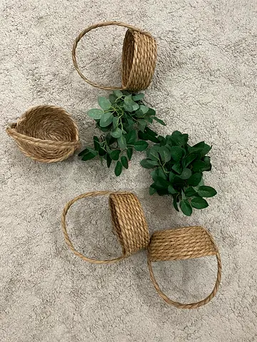 Charming Set of Woven Storage Baskets with Faux Greenery