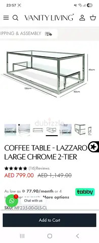 Stylish Large Lazzaro Chrome 2-Tier Coffee Table