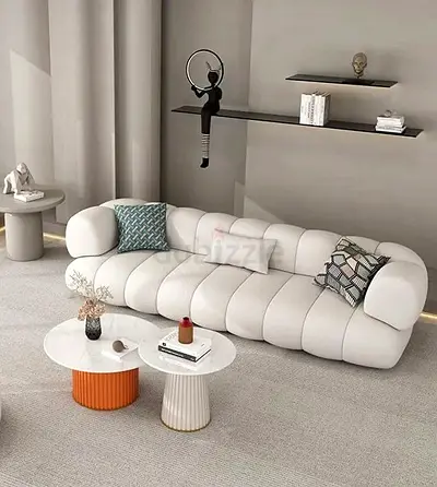 Stylish Modern White Sofa with Elegant Coffee Tables