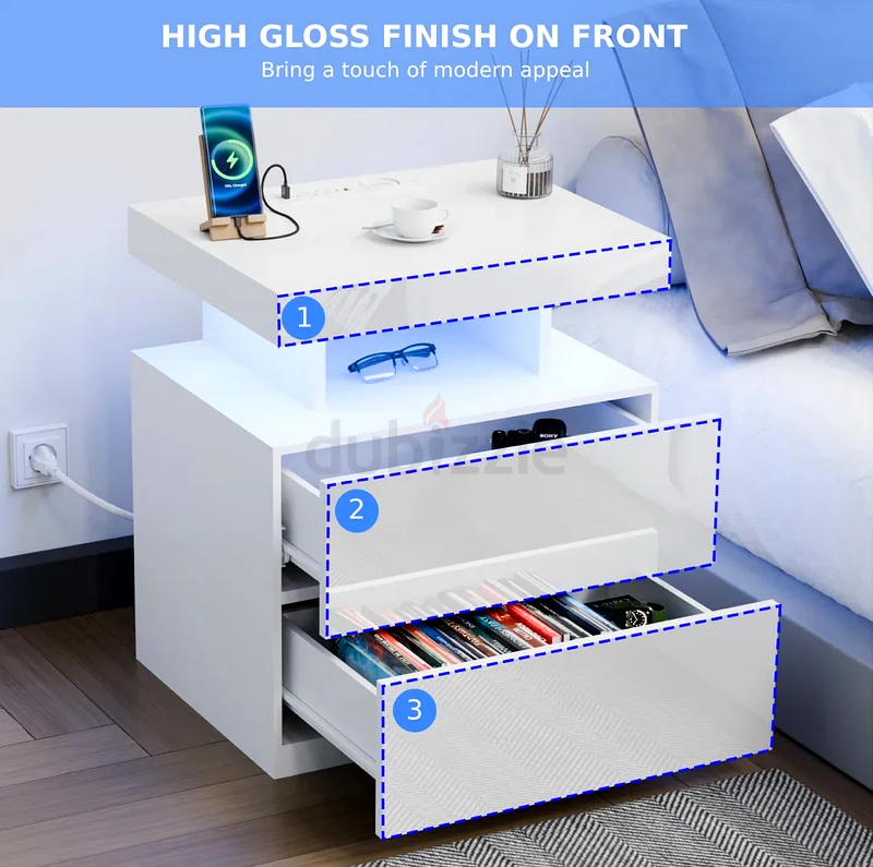 Modern White Nightstand with LED Light - Perfect for Your Bedroom63186755026049113