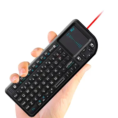 Rii k02+ Mini Bluetooth Keyboard with Backlit Laser Pointer for BT Smart TV PC fire Stick ipad Table