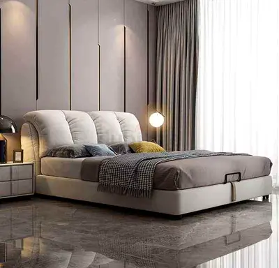 Stylish Modern Bed Frame with Plush Headboard for Sale!