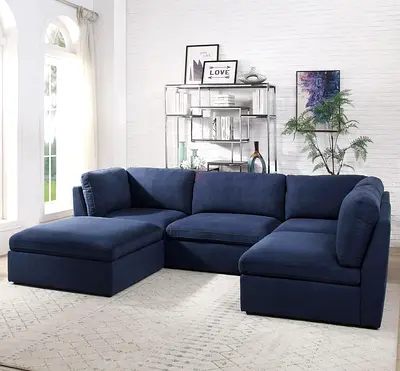 Stylish Navy Blue L-Shaped Sofa - Modern Comfort for Your Living Room!