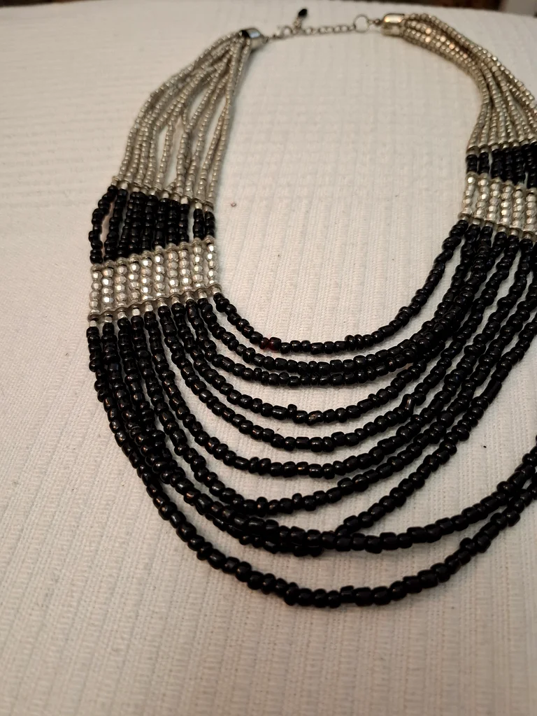 Stylish Black and Silver Multi-layered Beaded Necklace63230702196225110