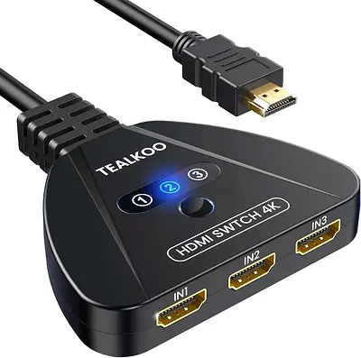 TealKoo 4K@60HZ HDMI Switch 3 in 1 Out, HDMI Switcher Splitter Automatic Switch, HDMI Switch Box Hub