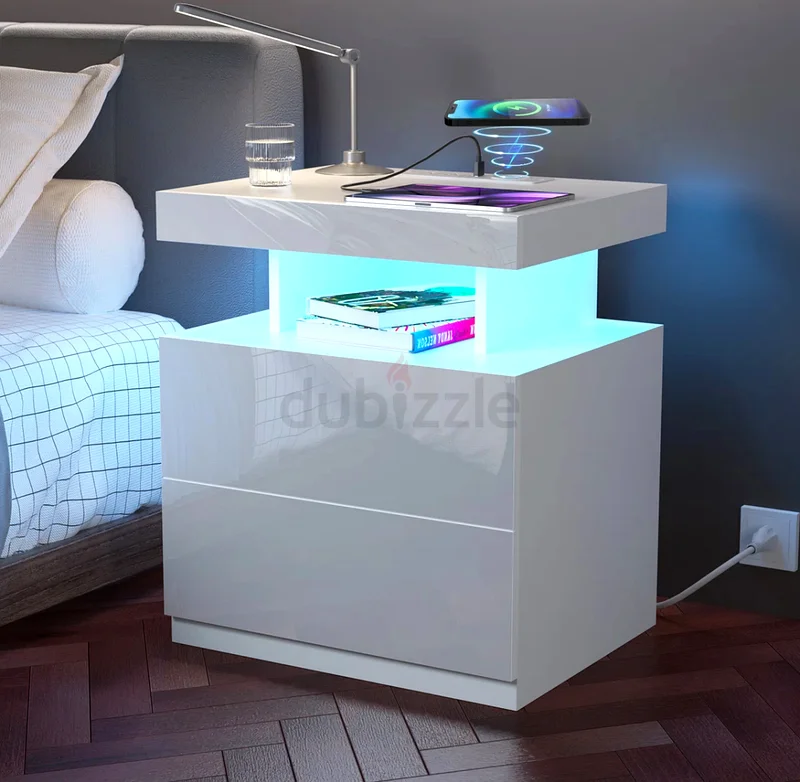 Modern White Nightstand with LED Light - Perfect for Your Bedroom63186755026049111