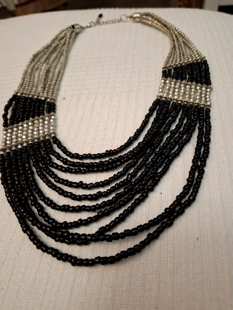 Stylish Black and Silver Multi-layered Beaded Necklace63230702196225112