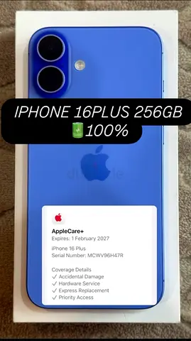 iPhone 16 Plus 256GB - Like New with AppleCare+