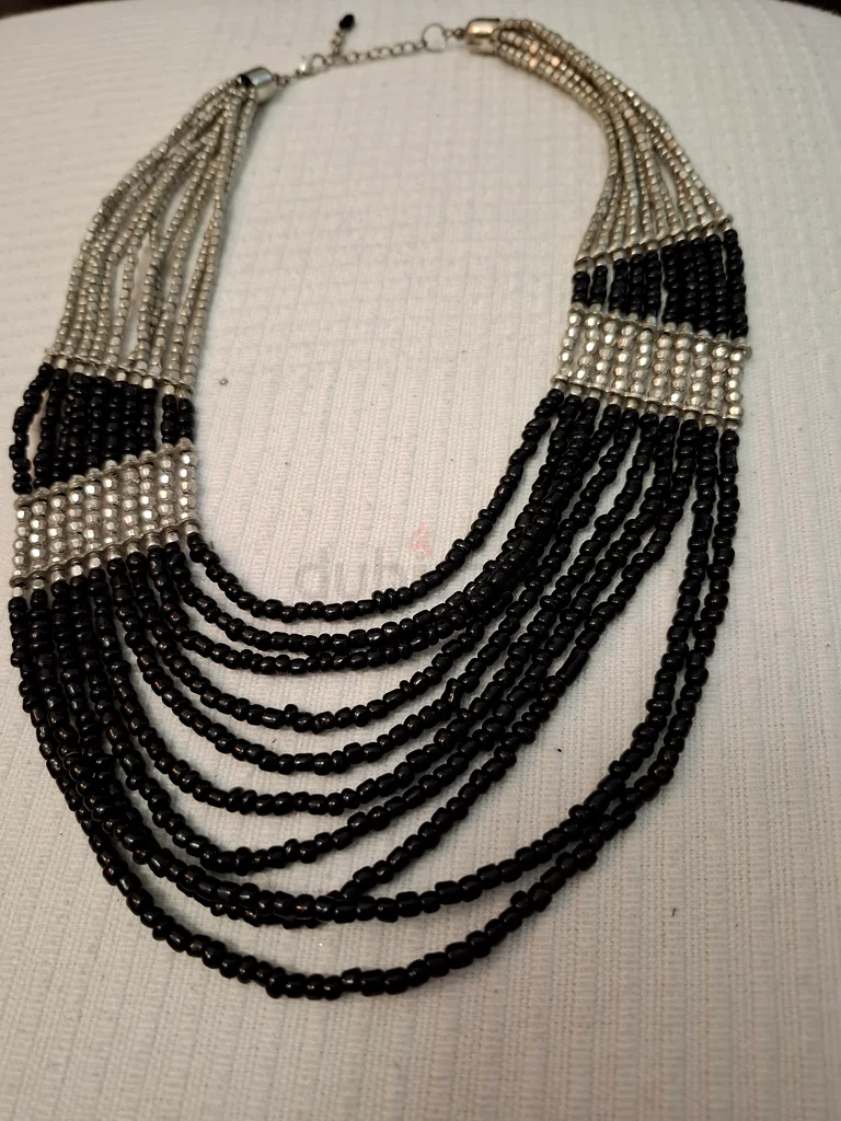 Stylish Black and Silver Multi-layered Beaded Necklace63230702196225113