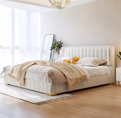 Luxurious Modern Bed with Plush Headboard for Sale