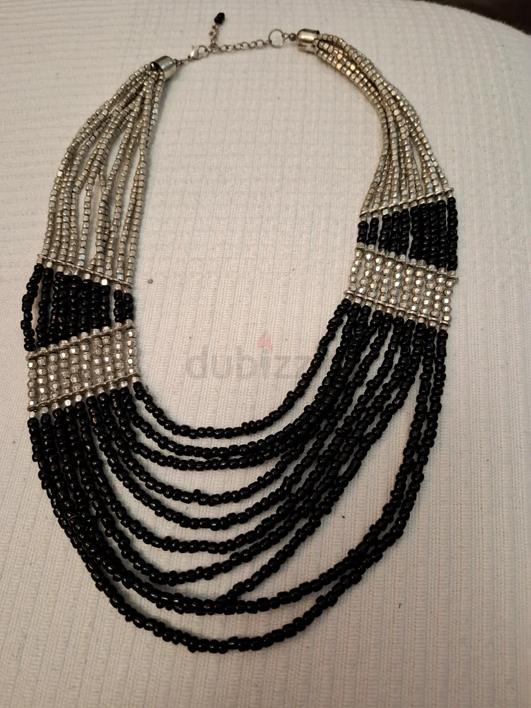 Stylish Black and Silver Multi-layered Beaded Necklace63230702196225111