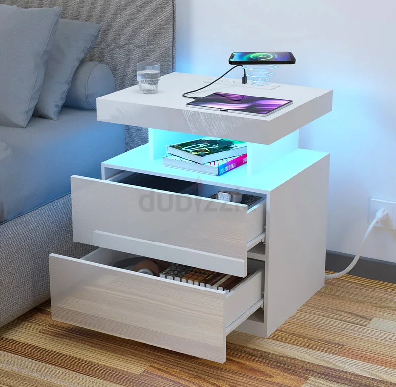 Modern White Nightstand with LED Light - Perfect for Your Bedroom63186755026049112