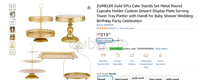 New ZUMELER 5 PCs Cake Stand(Gold)