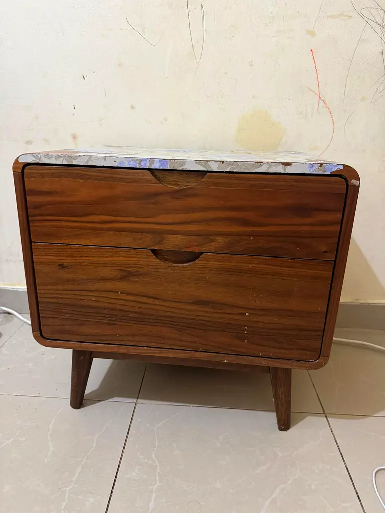 Charming Vintage Wooden Nightstand with Marble Top