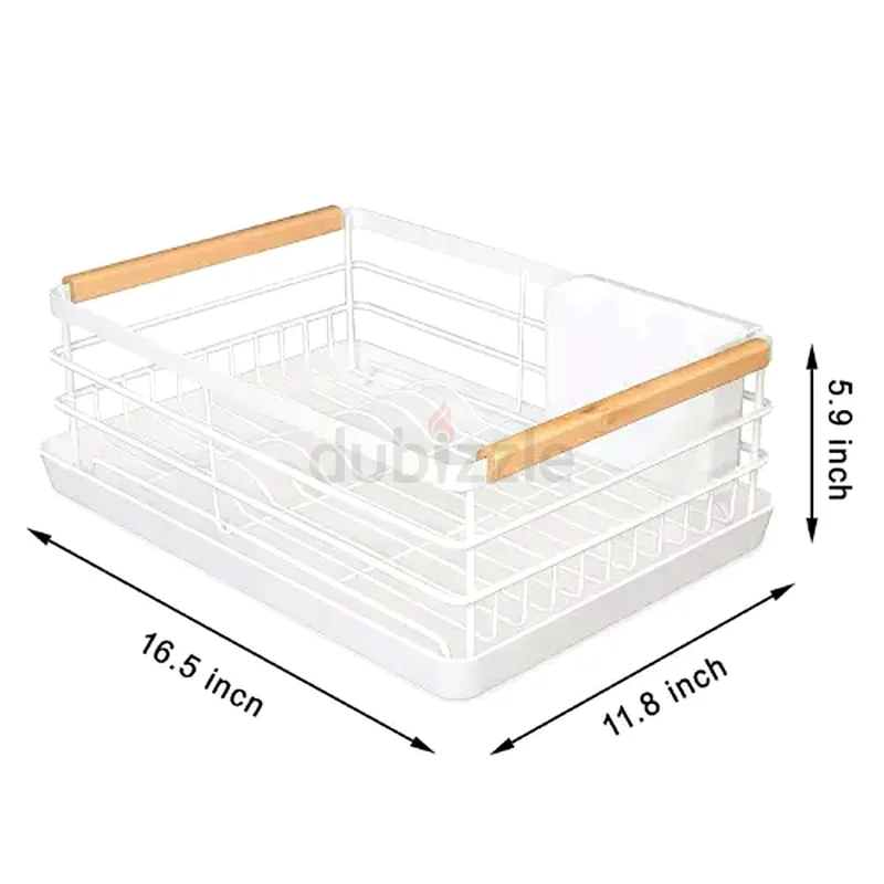 MODERN DISH DRYING RACK, WOODEN HANDLE DISH RACK, CHOPSTICK HOLDER AND SPOON HOLDER, WITH WATER DRAI63211431185793112