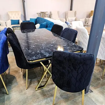 Elegant B Dining Table with Plush Chairs