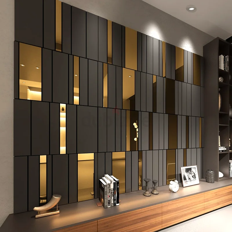 Dark Grey and Gold Mirror Decorative Panels, 3D Wall Panels.63222840642947110