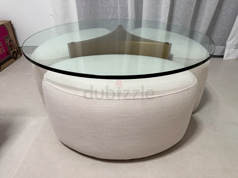 EICHHOLTZ MODUS COFFEE TABLE IN ANTIQUE BRASS WITH OTTOMANS632218484789781112