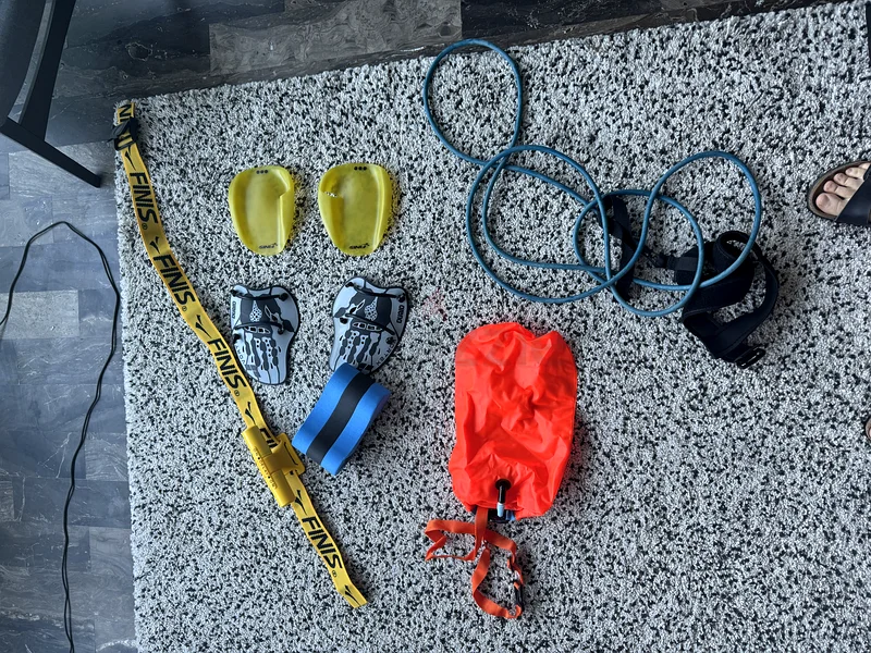 Swim technique improvement equipment and toys: paddles, hydrohip belt, resistance belt, buoys63171313878019111