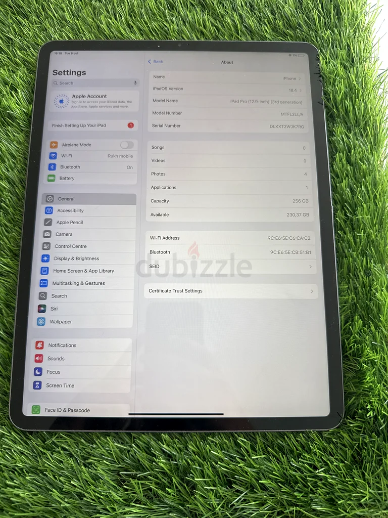 آيباد برو 12.9 بوصة (الجيل الثالث) 256 جيجابايت، نظام التشغيل آي أو إس محدث63183728205827112
