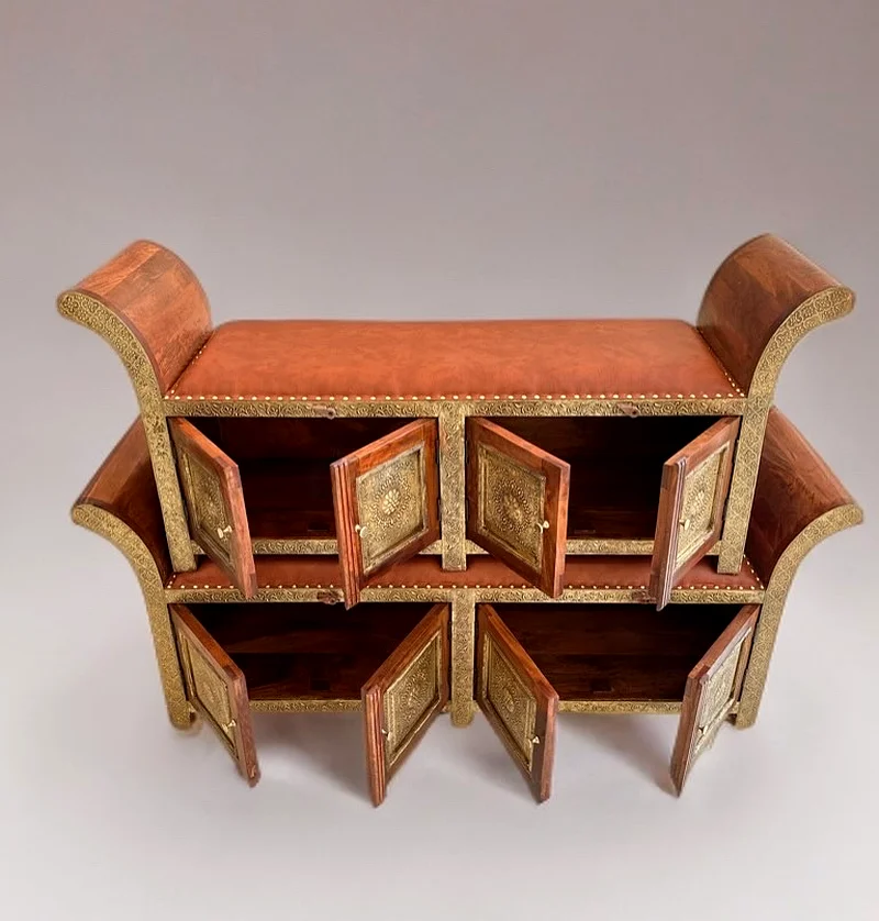 Exquisite Vintage Arabic Storage Bench with Intricate Design63191601475201110