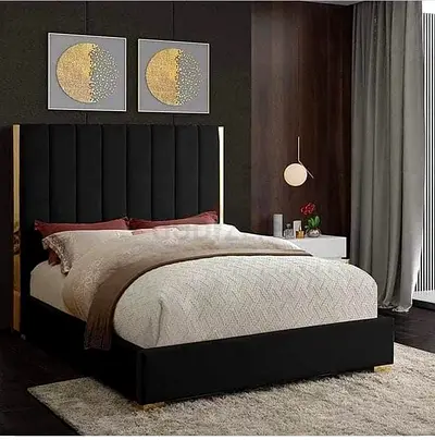 Elegant Black Upholstered Bed with Modern Design