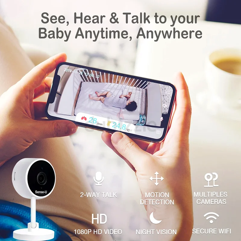 جهاز مراقبة الأطفال الذكي Sense-U 2 مع مستشعرات حركة التنفس ودرجة الحرارة: يتتبع حركة تنفس الطفل63226784295809112