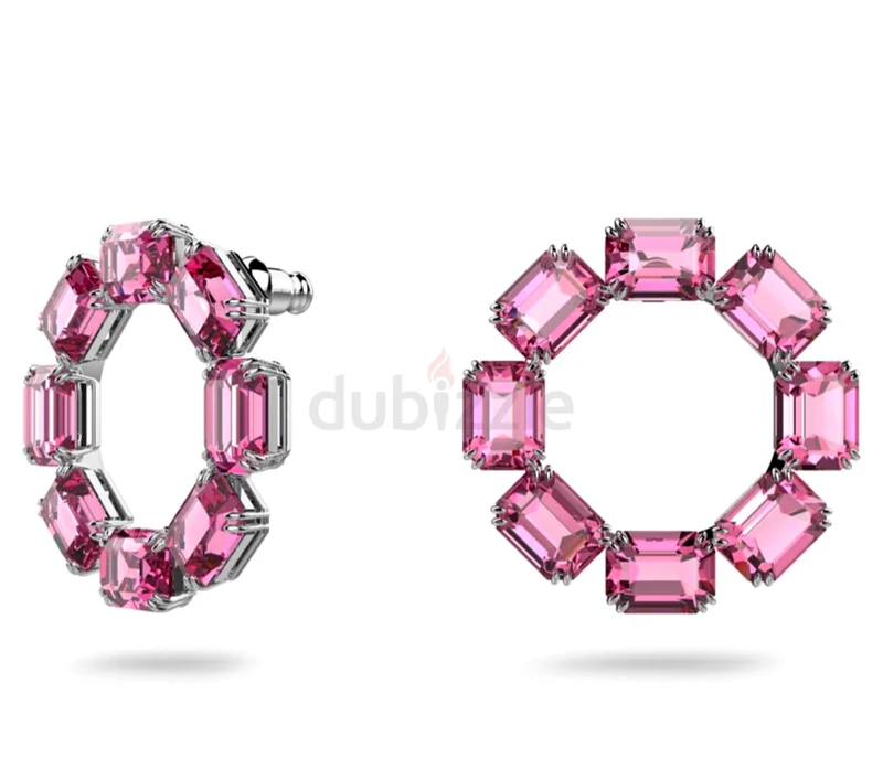 Swarovski Millenia hoop earrings Octagon cut, Pink, Rhodium plated63232156270594111