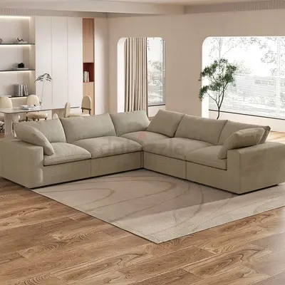 Stylish L-Shaped Sofa in Soft Beige