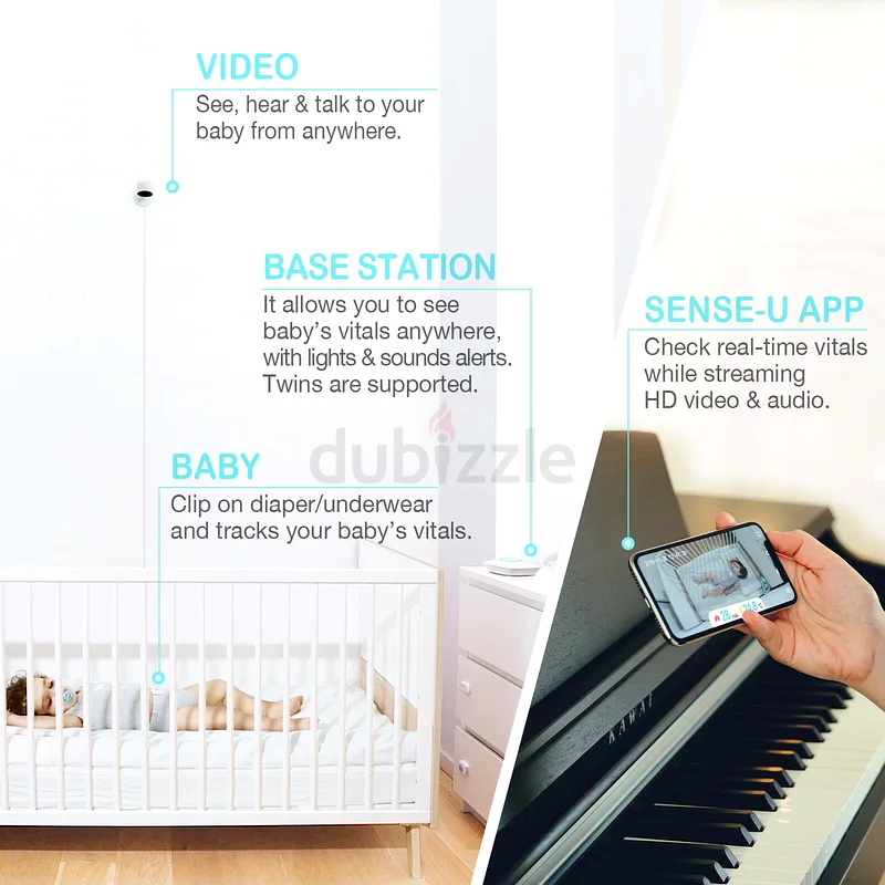 جهاز مراقبة الأطفال الذكي Sense-U 2 مع مستشعرات حركة التنفس ودرجة الحرارة: يتتبع حركة تنفس الطفل63226784295809114