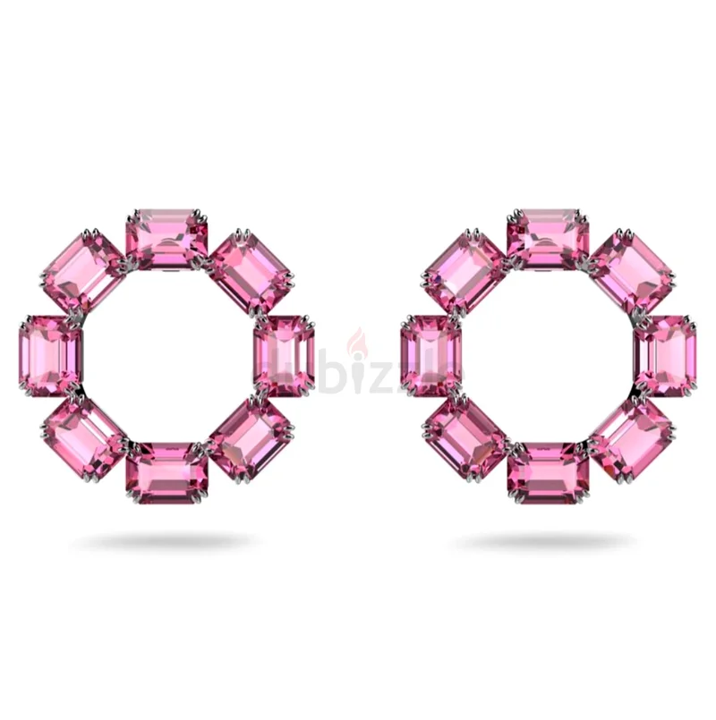 Swarovski Millenia hoop earrings Octagon cut, Pink, Rhodium plated63232156270594112