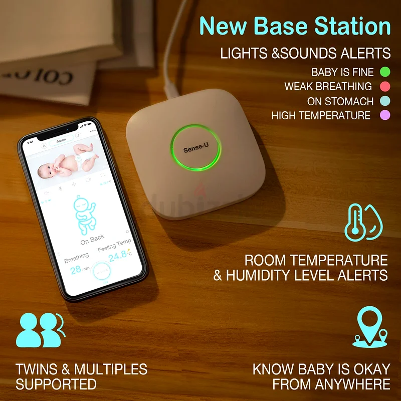 جهاز مراقبة الأطفال الذكي Sense-U 2 مع مستشعرات حركة التنفس ودرجة الحرارة: يتتبع حركة تنفس الطفل63226784295809111