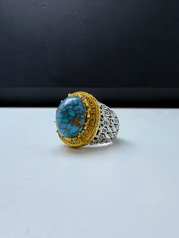 خاتم بحجر فيروز نيشابوري عنكبوتي درجة اولى نوادر