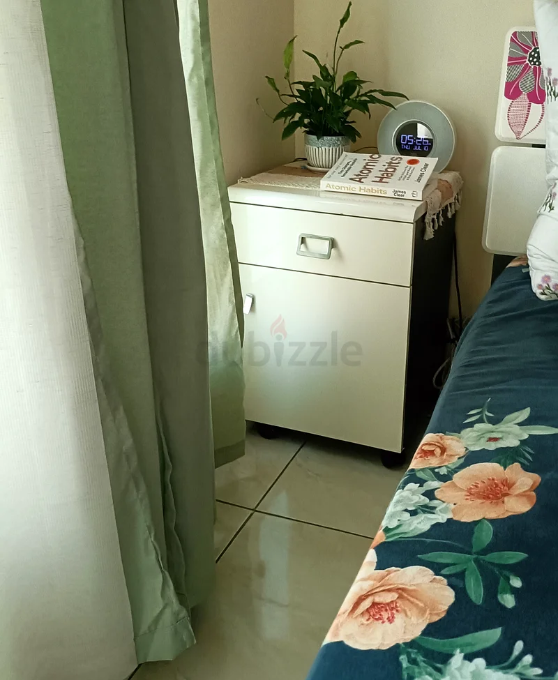 Bed and side table with mattress63180362486275112