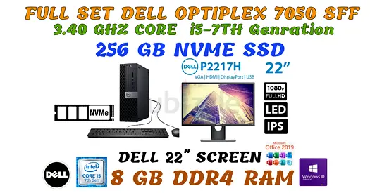 Full set DELL OPTILEX 7050 SFF-CORE i5-7500-DELL 24” LED SCREEN-NVME 256GB SSD-8GB DDR4 RAM-keyboard