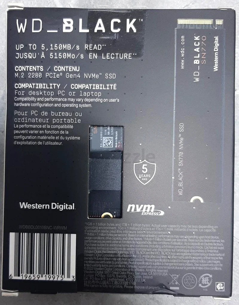 NEW WESTERN DIGITAL SSD BLACK SN770 NVMe (WDBBDL0010BNC-WRWM) 1TB63256596279553112