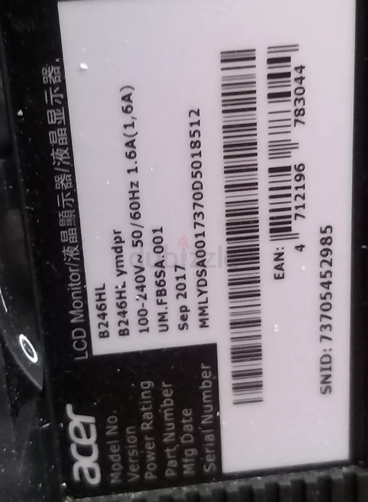 شاشة 24 بوصة من إيسر، بإطار رفيع، ودقة Full HD، وتقنية LED، مع منفذ DP+VGA، وحامل هيدروليكي، الموديل رقم B246HL63256598396545114